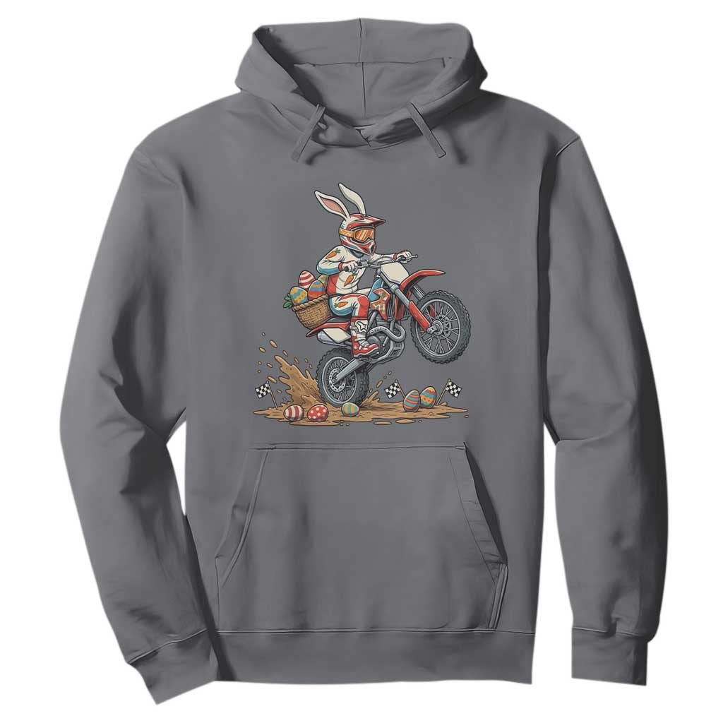 Easter Bunny Dirt Bike Rider Funny Motocross Rabbit Graphic Hoodie Cool Off Road Racing Egg Hunt TS02 Charcoal Print Your Wear