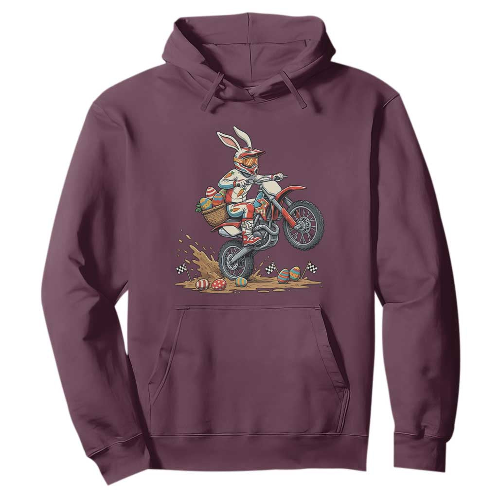 Easter Bunny Dirt Bike Rider Funny Motocross Rabbit Graphic Hoodie Cool Off Road Racing Egg Hunt TS02 Maroon Print Your Wear
