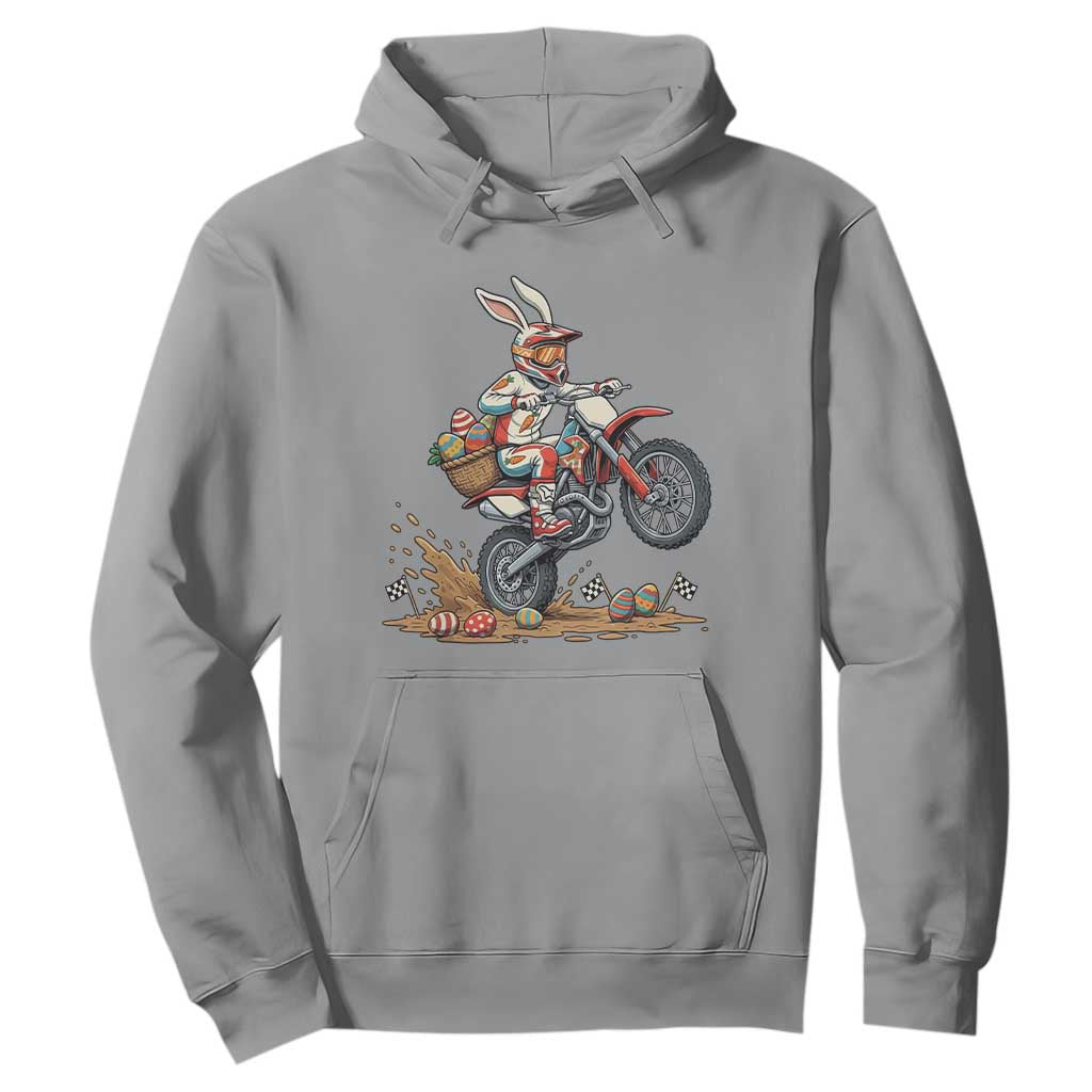Easter Bunny Dirt Bike Rider Funny Motocross Rabbit Graphic Hoodie Cool Off Road Racing Egg Hunt TS02 Sport Gray Print Your Wear