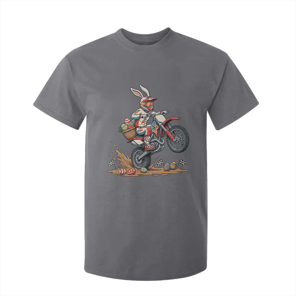 Easter Bunny Dirt Bike Rider Funny Motocross Rabbit Graphic T Shirt For Kid Cool Off Road Racing Egg Hunt TS02 Charcoal Print Your Wear