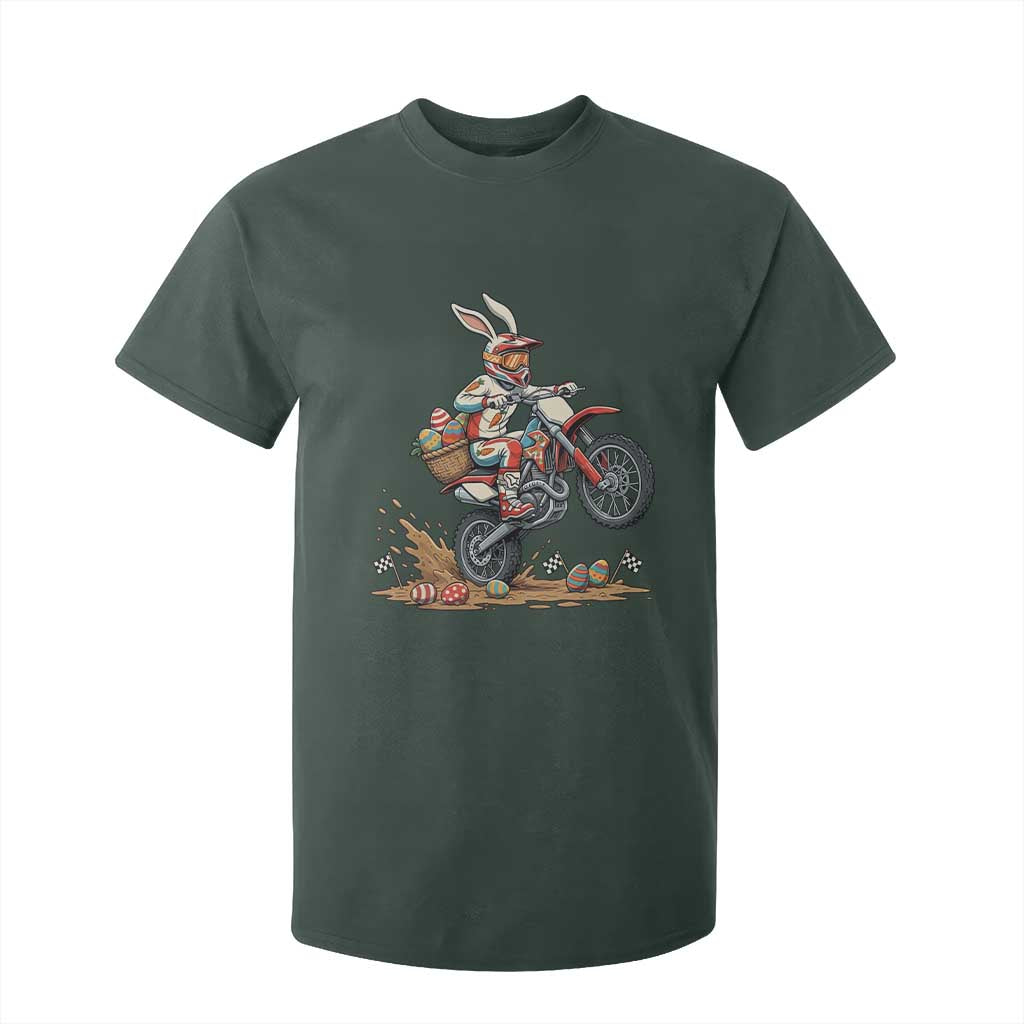 Easter Bunny Dirt Bike Rider Funny Motocross Rabbit Graphic T Shirt For Kid Cool Off Road Racing Egg Hunt TS02 Dark Forest Green Print Your Wear