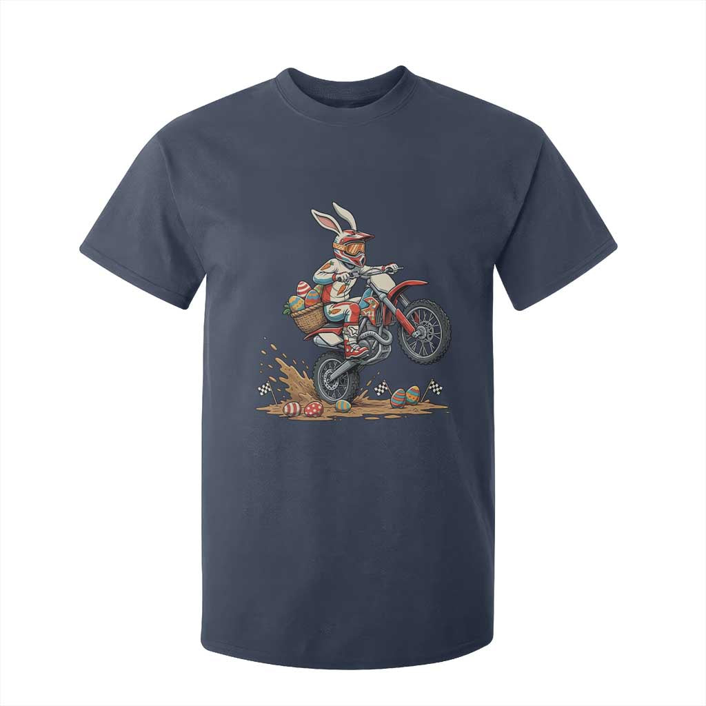 Easter Bunny Dirt Bike Rider Funny Motocross Rabbit Graphic T Shirt For Kid Cool Off Road Racing Egg Hunt TS02 Navy Print Your Wear