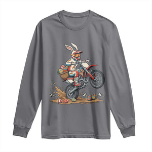Easter Bunny Dirt Bike Rider Funny Motocross Rabbit Graphic Long Sleeve Shirt Cool Off Road Racing Egg Hunt TS02 Charcoal Print Your Wear