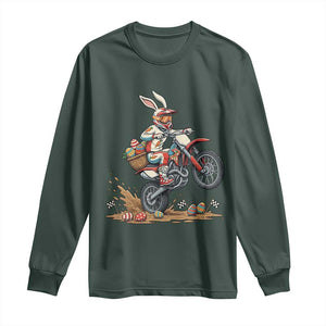 Easter Bunny Dirt Bike Rider Funny Motocross Rabbit Graphic Long Sleeve Shirt Cool Off Road Racing Egg Hunt TS02 Dark Forest Green Print Your Wear