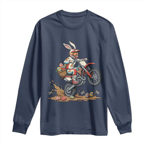 Easter Bunny Dirt Bike Rider Funny Motocross Rabbit Graphic Long Sleeve Shirt Cool Off Road Racing Egg Hunt TS02 Navy Print Your Wear