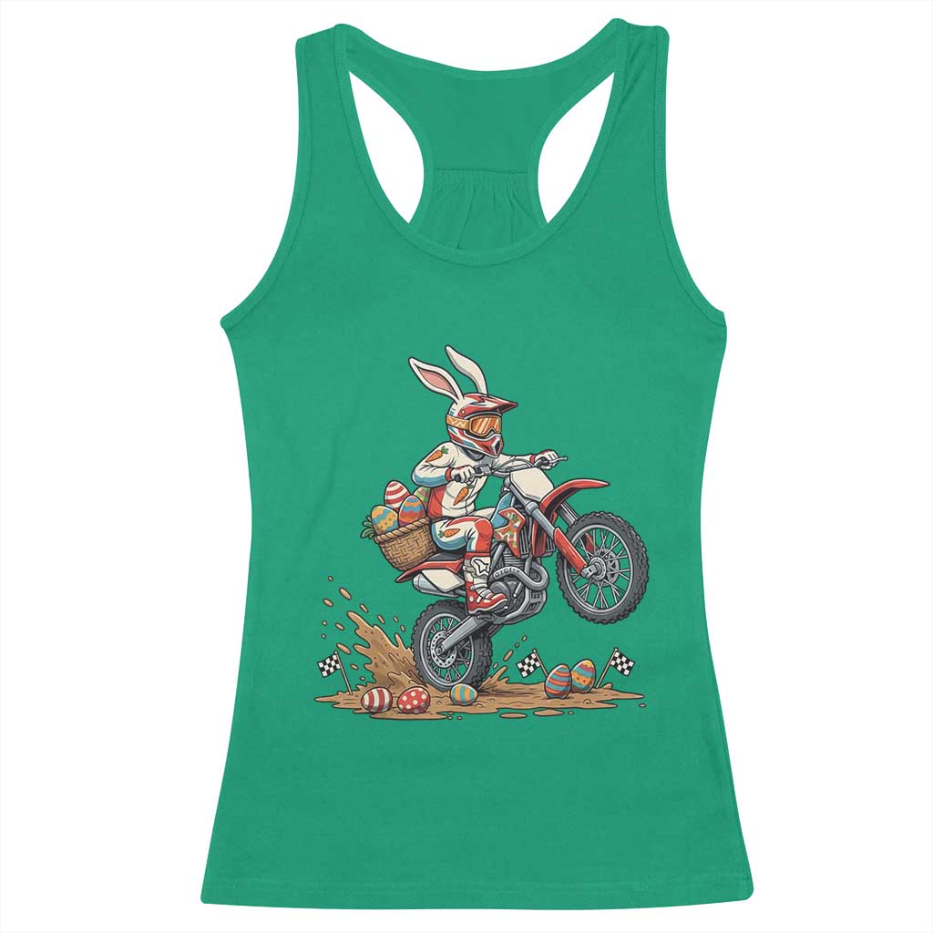 Easter Bunny Dirt Bike Rider Funny Motocross Rabbit Graphic Racerback Tank Top Cool Off Road Racing Egg Hunt TS02 Irish Green Print Your Wear