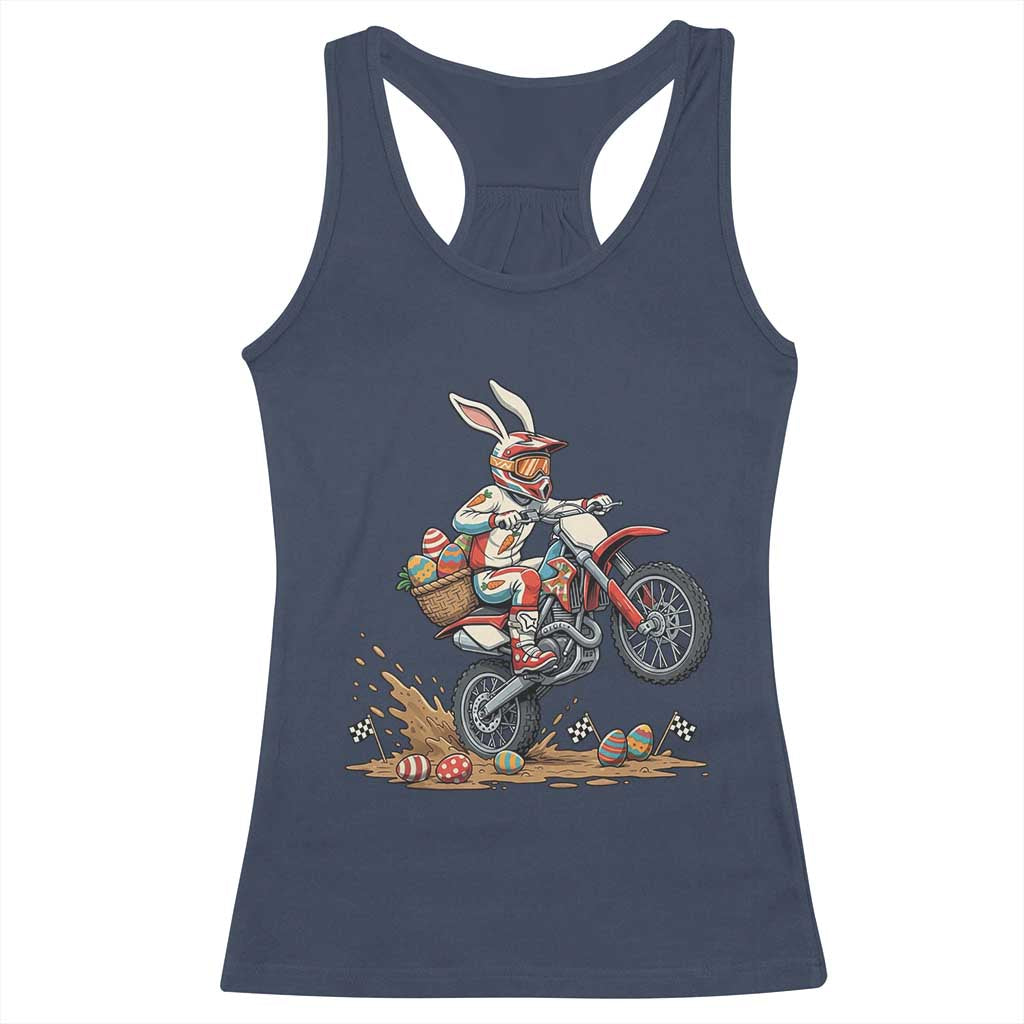 Easter Bunny Dirt Bike Rider Funny Motocross Rabbit Graphic Racerback Tank Top Cool Off Road Racing Egg Hunt TS02 Navy Print Your Wear