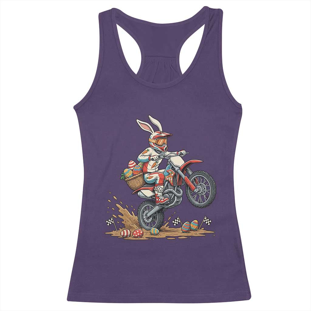 Easter Bunny Dirt Bike Rider Funny Motocross Rabbit Graphic Racerback Tank Top Cool Off Road Racing Egg Hunt TS02 Purple Print Your Wear