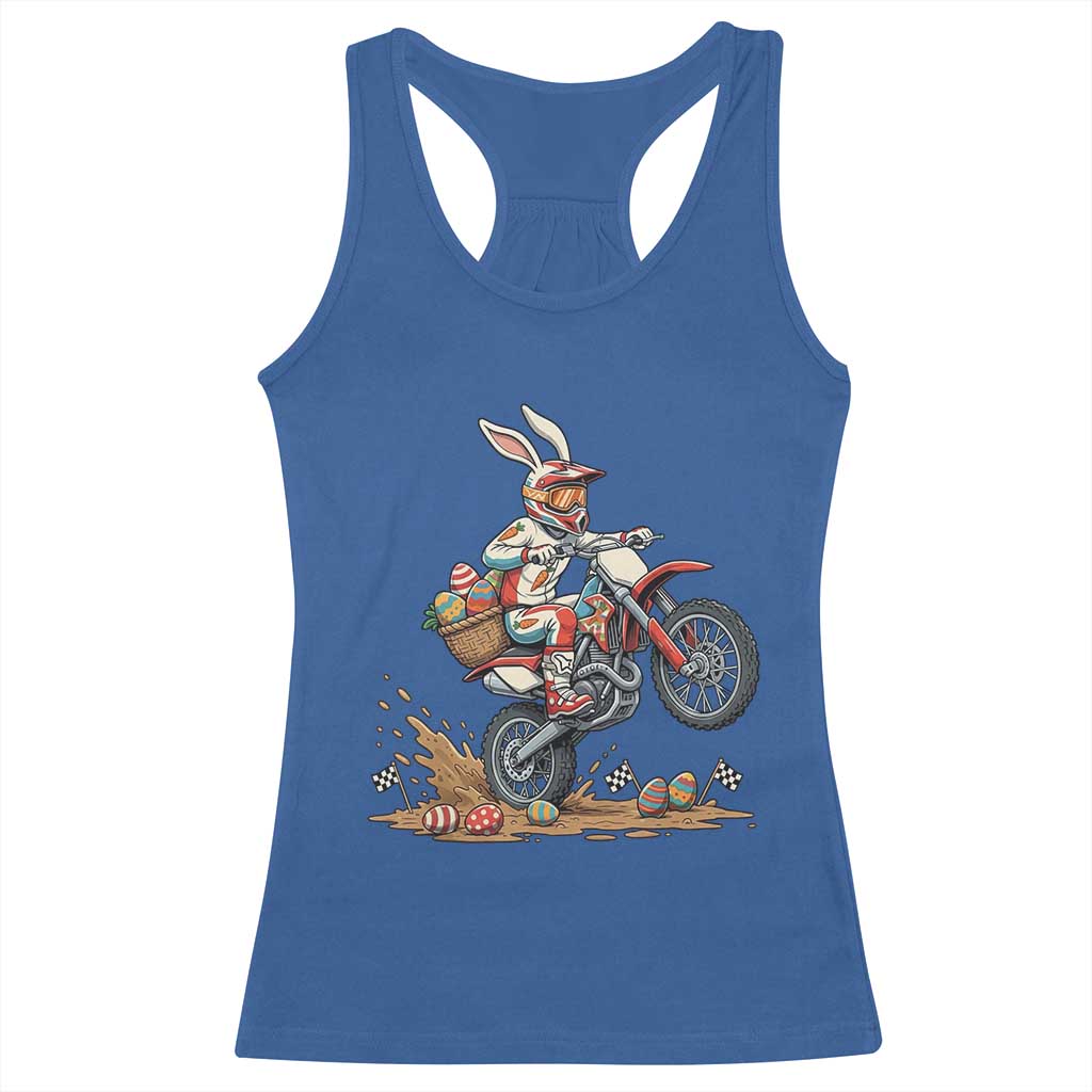 Easter Bunny Dirt Bike Rider Funny Motocross Rabbit Graphic Racerback Tank Top Cool Off Road Racing Egg Hunt TS02 Royal Blue Print Your Wear