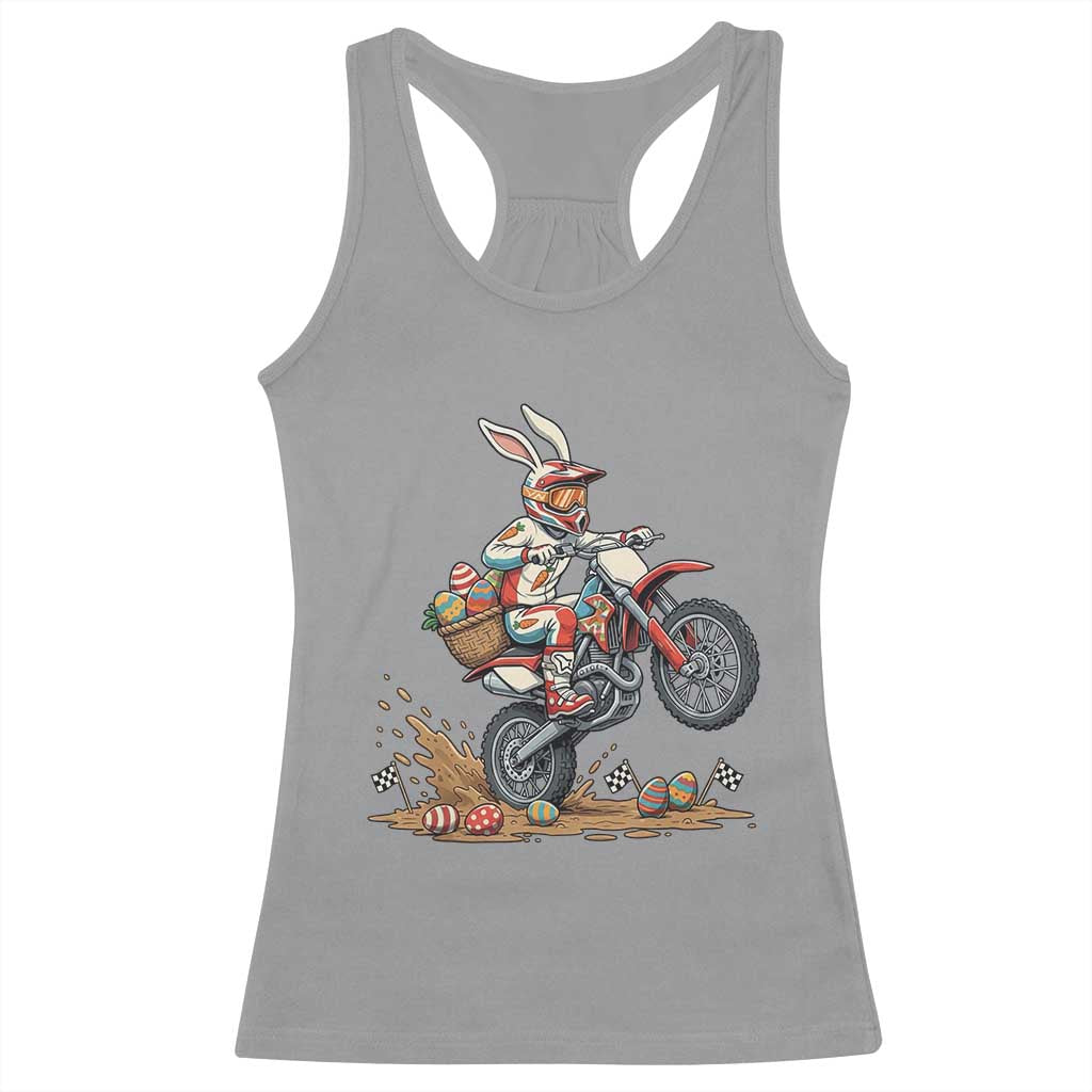 Easter Bunny Dirt Bike Rider Funny Motocross Rabbit Graphic Racerback Tank Top Cool Off Road Racing Egg Hunt TS02 Sport Gray Print Your Wear