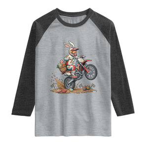 Easter Bunny Dirt Bike Rider Funny Motocross Rabbit Graphic Raglan Shirt Cool Off Road Racing Egg Hunt TS02 Heather Gray Heather Charcoal Print Your Wear