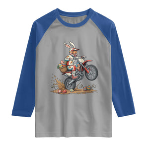 Easter Bunny Dirt Bike Rider Funny Motocross Rabbit Graphic Raglan Shirt Cool Off Road Racing Egg Hunt TS02 Sport Gray Royal Print Your Wear