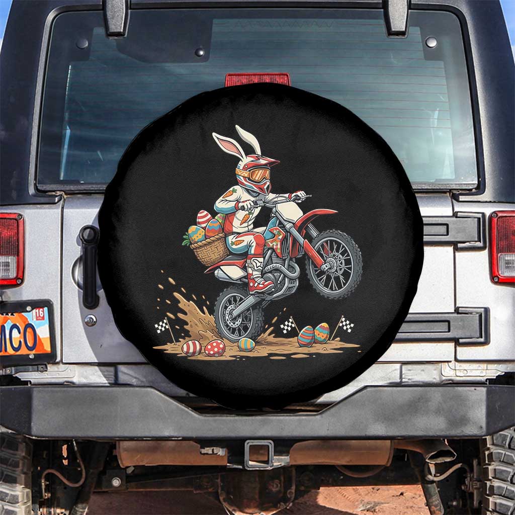 Easter Bunny Dirt Bike Rider Funny Motocross Rabbit Graphic Spare Tire Cover Cool Off Road Racing Egg Hunt TS02 No hole Black Print Your Wear