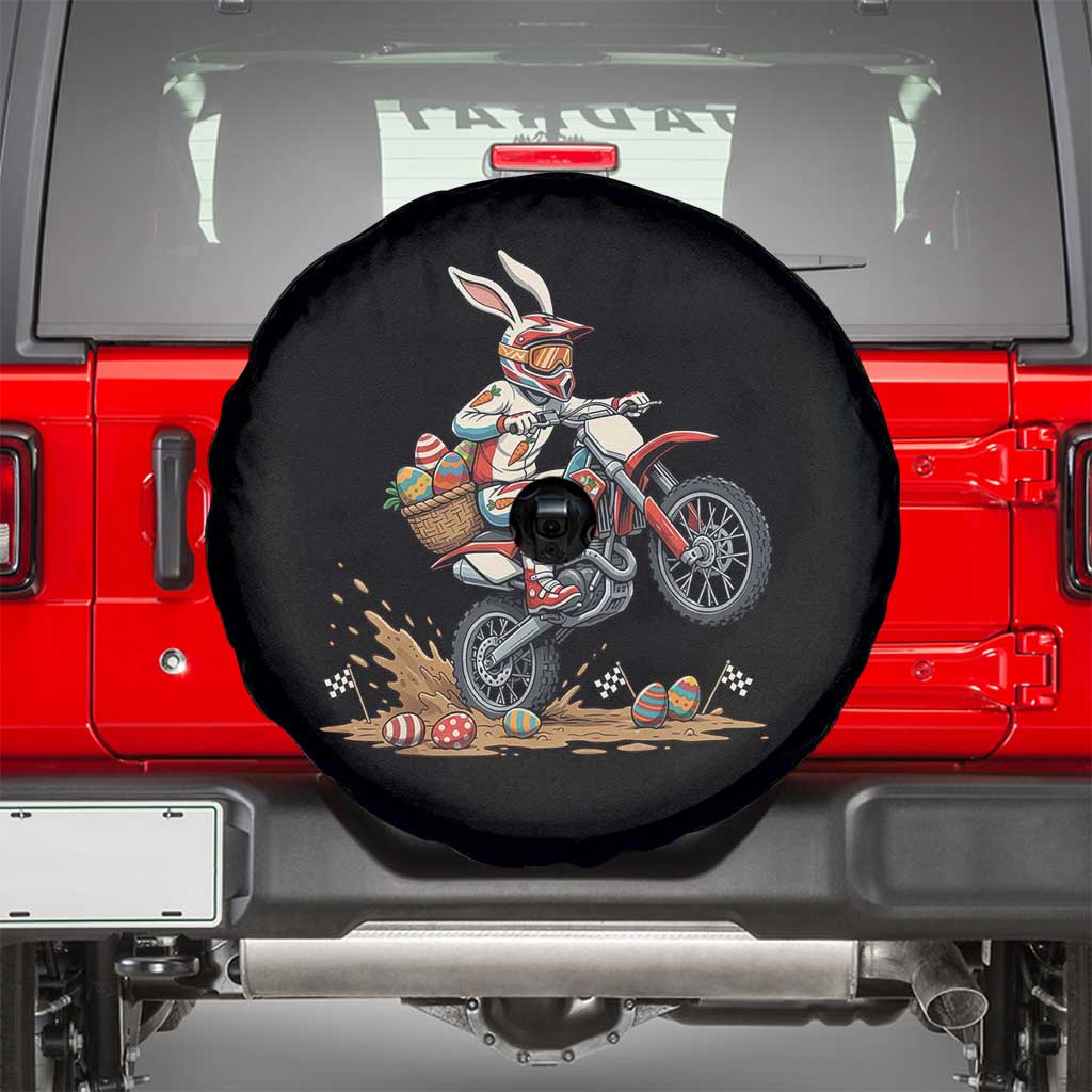 Easter Bunny Dirt Bike Rider Funny Motocross Rabbit Graphic Spare Tire Cover Cool Off Road Racing Egg Hunt TS02 Black Print Your Wear