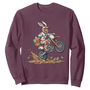 Easter Bunny Dirt Bike Rider Funny Motocross Rabbit Graphic Sweatshirt Cool Off Road Racing Egg Hunt TS02 Maroon Print Your Wear