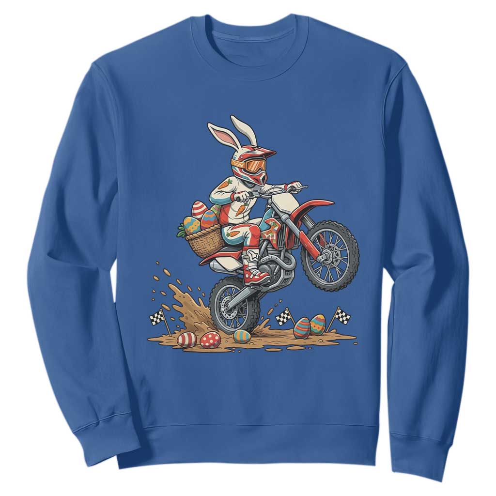 Easter Bunny Dirt Bike Rider Funny Motocross Rabbit Graphic Sweatshirt Cool Off Road Racing Egg Hunt TS02 Royal Blue Print Your Wear