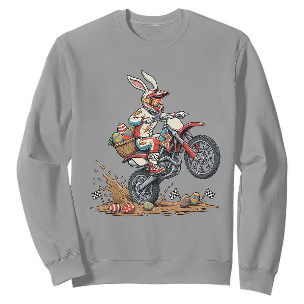Easter Bunny Dirt Bike Rider Funny Motocross Rabbit Graphic Sweatshirt Cool Off Road Racing Egg Hunt TS02 Sport Gray Print Your Wear