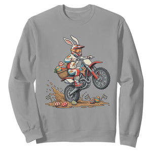 Easter Bunny Dirt Bike Rider Funny Motocross Rabbit Graphic Sweatshirt Cool Off Road Racing Egg Hunt TS02 Sport Gray Print Your Wear