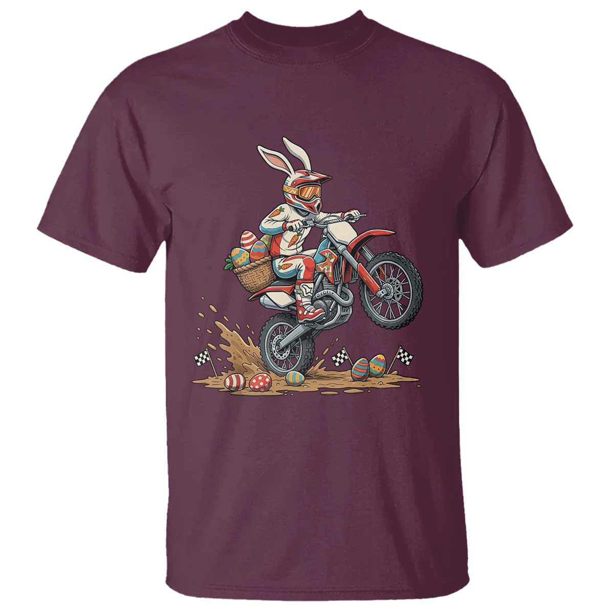 Easter Bunny Dirt Bike Rider Funny Motocross Rabbit Graphic T Shirt Cool Off Road Racing Egg Hunt TS02 Maroon Print Your Wear