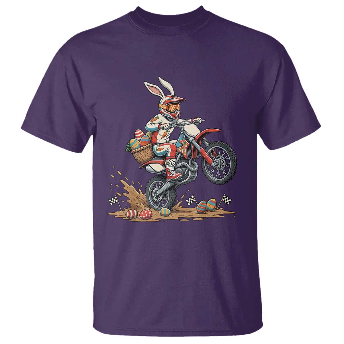 Easter Bunny Dirt Bike Rider Funny Motocross Rabbit Graphic T Shirt Cool Off Road Racing Egg Hunt TS02 Purple Print Your Wear