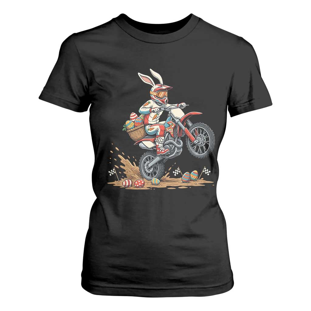 Easter Bunny Dirt Bike Rider Funny Motocross Rabbit Graphic T Shirt For Women Cool Off Road Racing Egg Hunt TS02 Black Print Your Wear