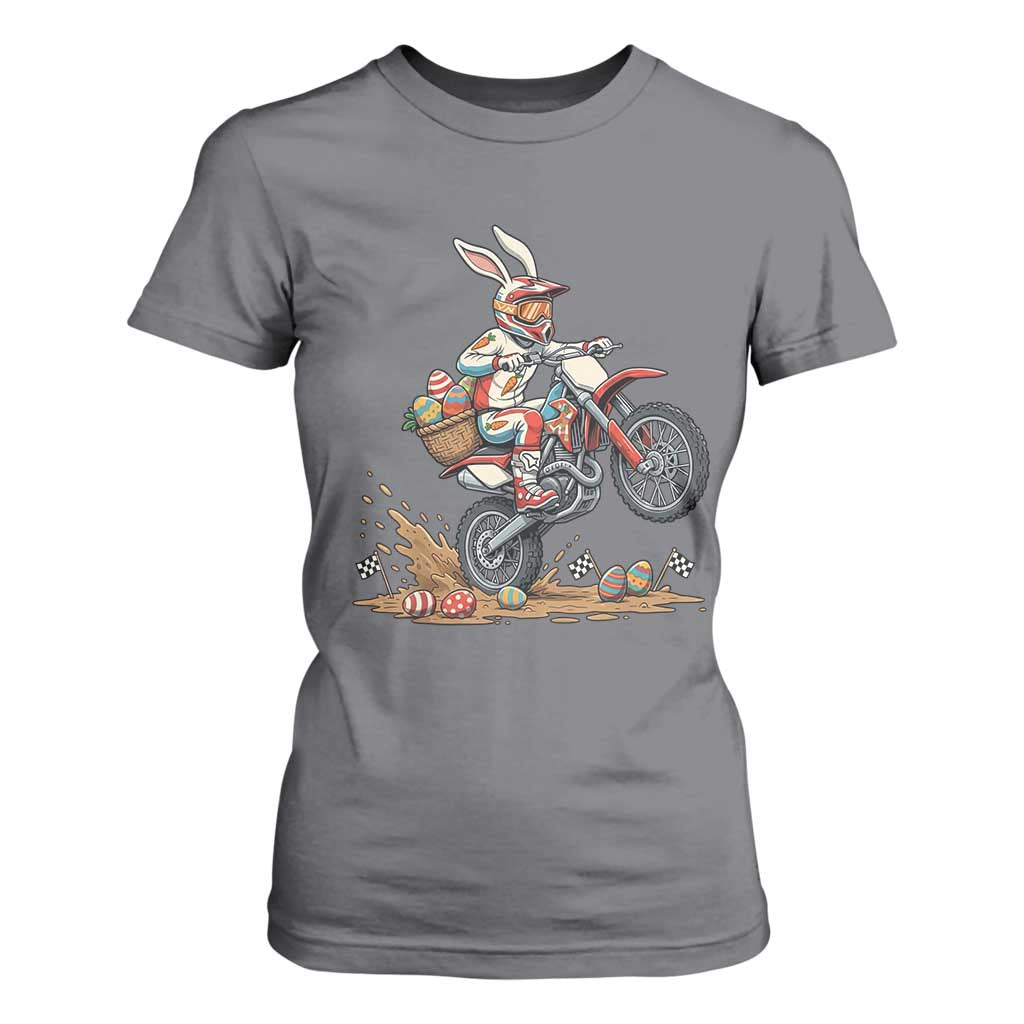 Easter Bunny Dirt Bike Rider Funny Motocross Rabbit Graphic T Shirt For Women Cool Off Road Racing Egg Hunt TS02 Charcoal Print Your Wear