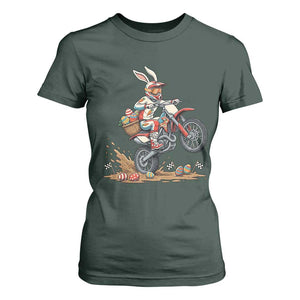 Easter Bunny Dirt Bike Rider Funny Motocross Rabbit Graphic T Shirt For Women Cool Off Road Racing Egg Hunt TS02 Dark Forest Green Print Your Wear