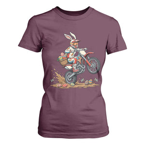 Easter Bunny Dirt Bike Rider Funny Motocross Rabbit Graphic T Shirt For Women Cool Off Road Racing Egg Hunt TS02 Maroon Print Your Wear