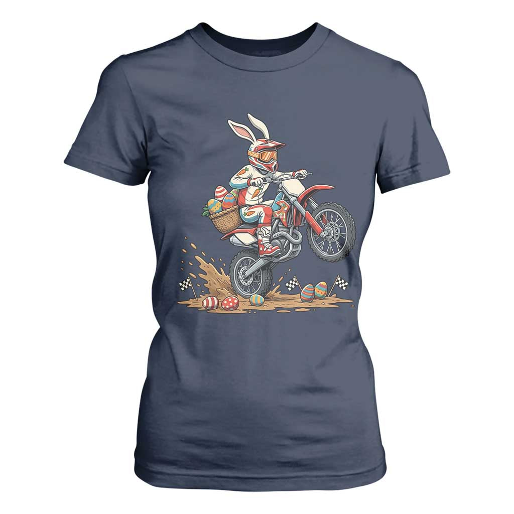 Easter Bunny Dirt Bike Rider Funny Motocross Rabbit Graphic T Shirt For Women Cool Off Road Racing Egg Hunt TS02 Navy Print Your Wear