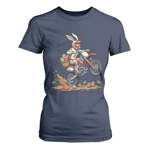 Easter Bunny Dirt Bike Rider Funny Motocross Rabbit Graphic T Shirt For Women Cool Off Road Racing Egg Hunt TS02 Navy Print Your Wear