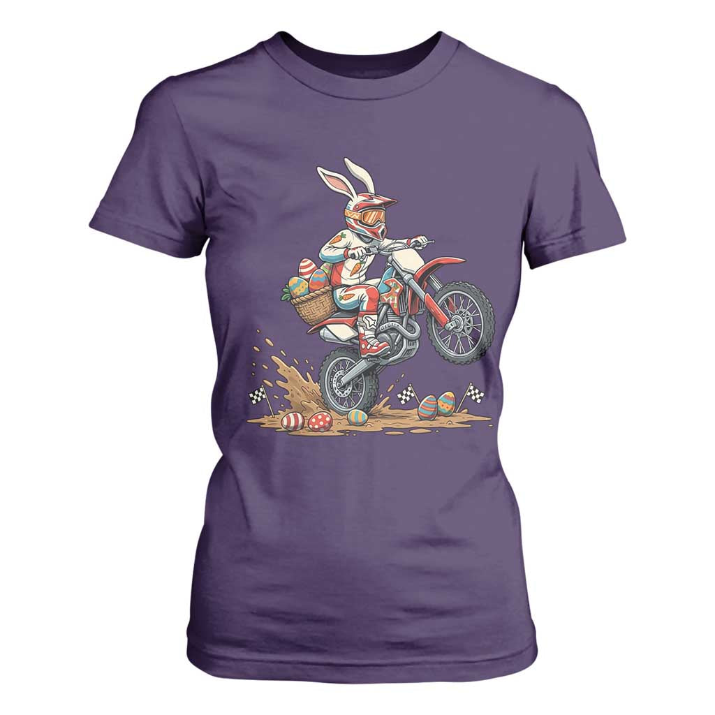 Easter Bunny Dirt Bike Rider Funny Motocross Rabbit Graphic T Shirt For Women Cool Off Road Racing Egg Hunt TS02 Purple Print Your Wear