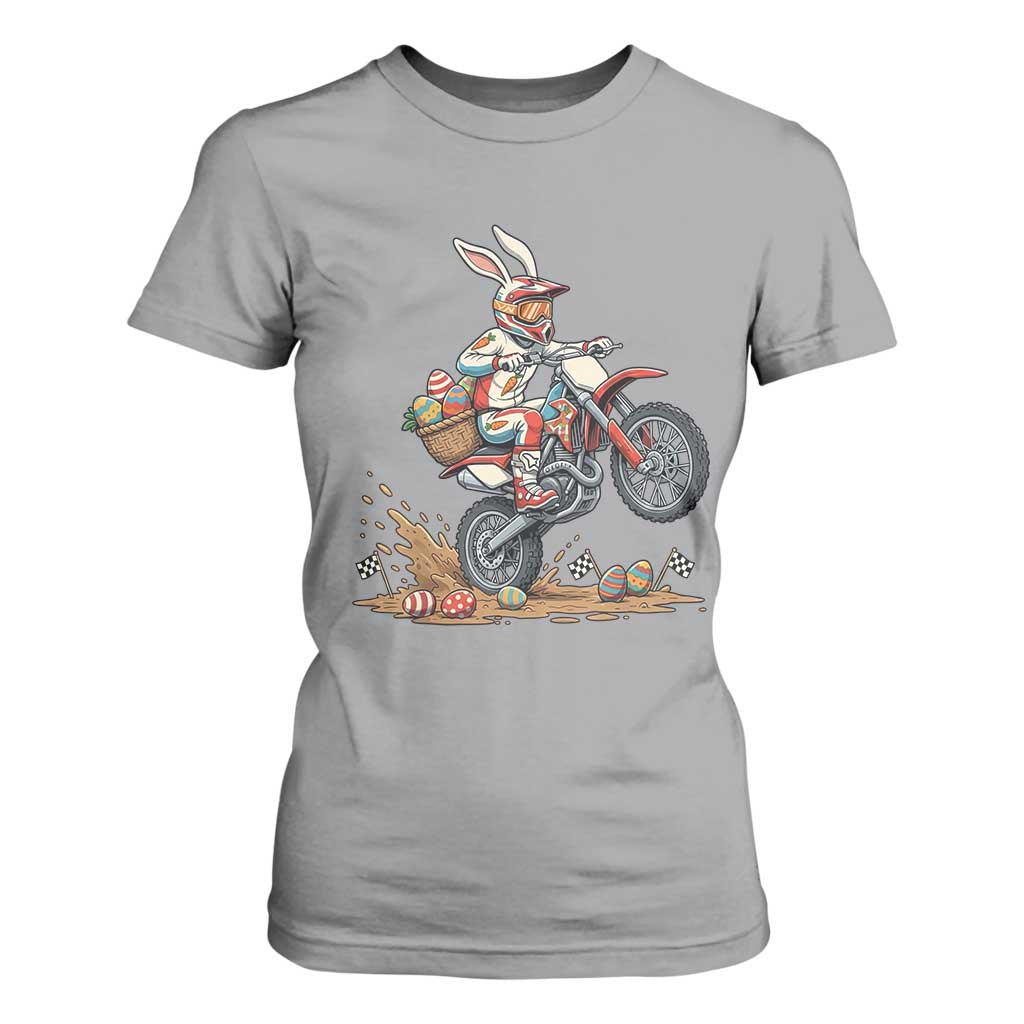 Easter Bunny Dirt Bike Rider Funny Motocross Rabbit Graphic T Shirt For Women Cool Off Road Racing Egg Hunt TS02 Sport Gray Print Your Wear