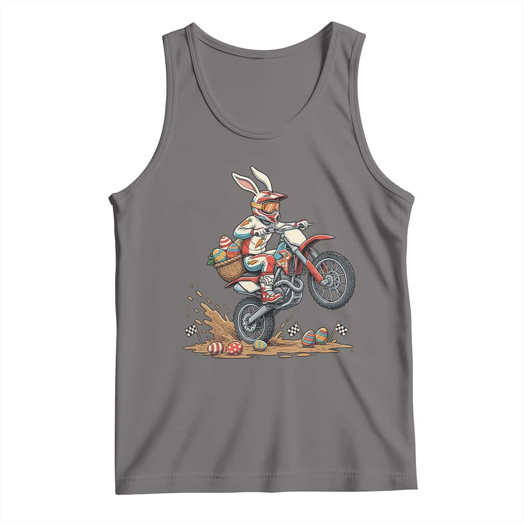 Easter Bunny Dirt Bike Rider Funny Motocross Rabbit Graphic Tank Top Cool Off Road Racing Egg Hunt TS02 Deep Heather Print Your Wear