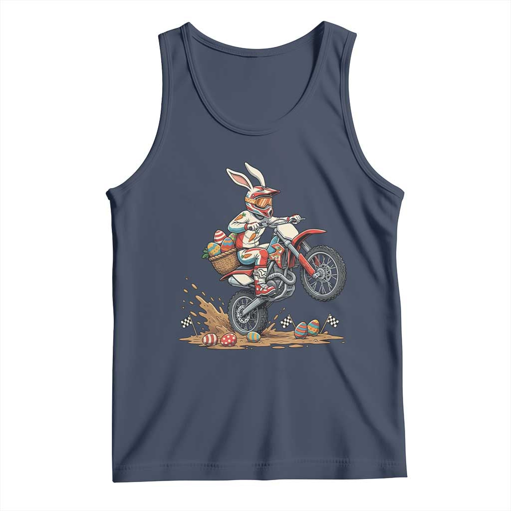 Easter Bunny Dirt Bike Rider Funny Motocross Rabbit Graphic Tank Top Cool Off Road Racing Egg Hunt TS02 Navy Print Your Wear