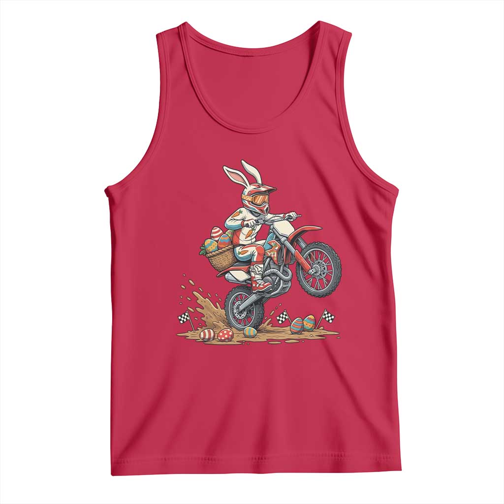 Easter Bunny Dirt Bike Rider Funny Motocross Rabbit Graphic Tank Top Cool Off Road Racing Egg Hunt TS02 Red Print Your Wear
