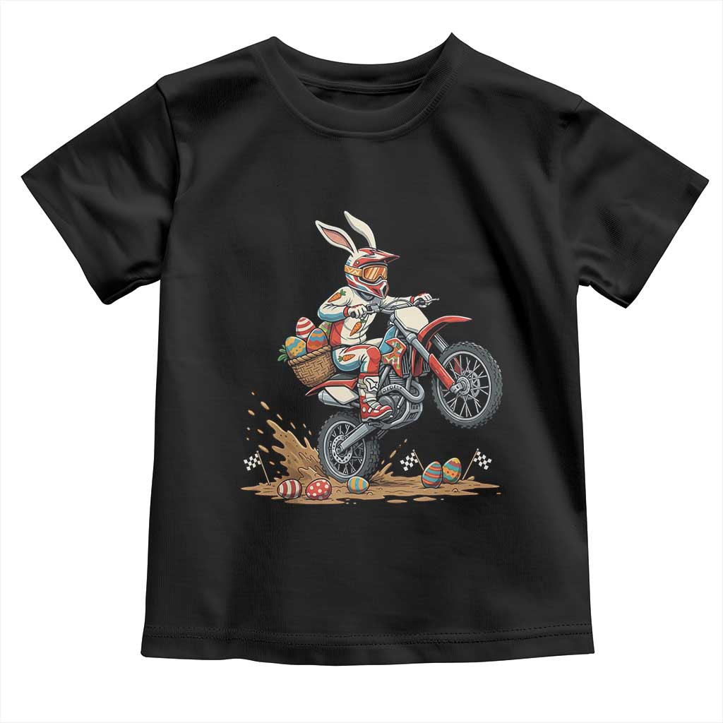 Easter Bunny Dirt Bike Rider Funny Motocross Rabbit Graphic Toddler T Shirt Cool Off Road Racing Egg Hunt TS02 Black Print Your Wear