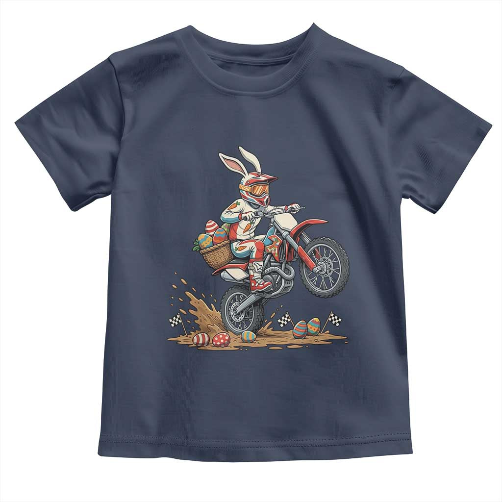 Easter Bunny Dirt Bike Rider Funny Motocross Rabbit Graphic Toddler T Shirt Cool Off Road Racing Egg Hunt TS02 Navy Print Your Wear