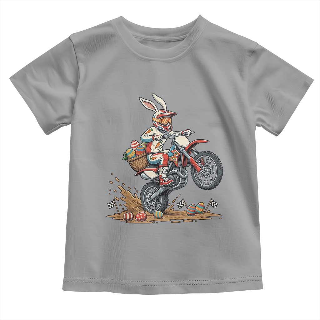 Easter Bunny Dirt Bike Rider Funny Motocross Rabbit Graphic Toddler T Shirt Cool Off Road Racing Egg Hunt TS02 Sport Gray Print Your Wear
