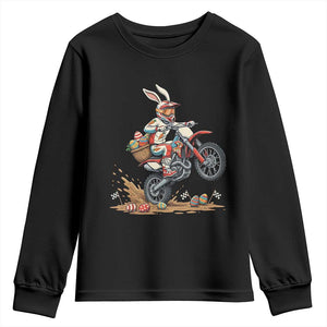 Easter Bunny Dirt Bike Rider Funny Motocross Rabbit Graphic Youth Sweatshirt Cool Off Road Racing Egg Hunt TS02 Black Print Your Wear