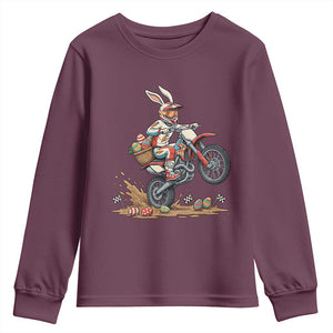Easter Bunny Dirt Bike Rider Funny Motocross Rabbit Graphic Youth Sweatshirt Cool Off Road Racing Egg Hunt TS02 Maroon Print Your Wear