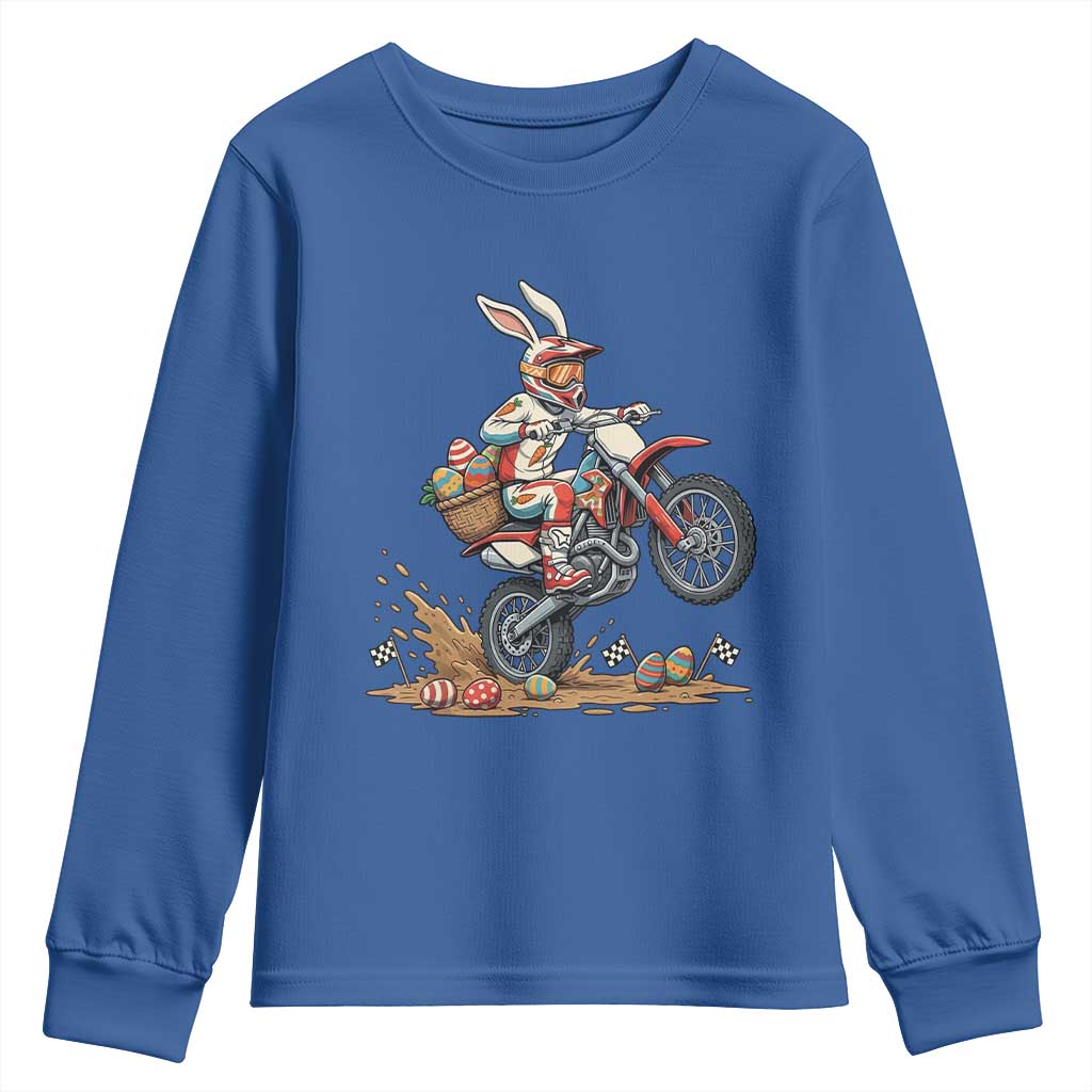 Easter Bunny Dirt Bike Rider Funny Motocross Rabbit Graphic Youth Sweatshirt Cool Off Road Racing Egg Hunt TS02 Royal Blue Print Your Wear