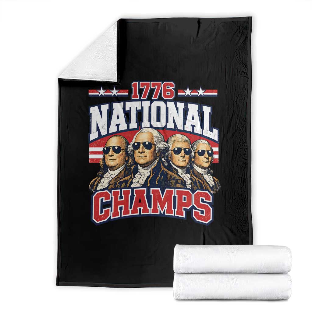 1776 National Champs Founding Fathers Graphic Throw Blanket Funny George Washington and Presidents Sunglasses Sports Style Patriotic TS02 Black Print Your Wear