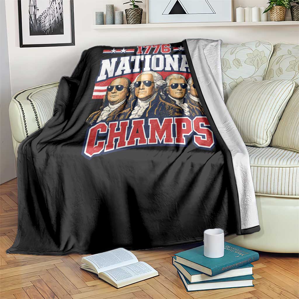 1776 National Champs Founding Fathers Graphic Throw Blanket Funny George Washington and Presidents Sunglasses Sports Style Patriotic TS02 Print Your Wear