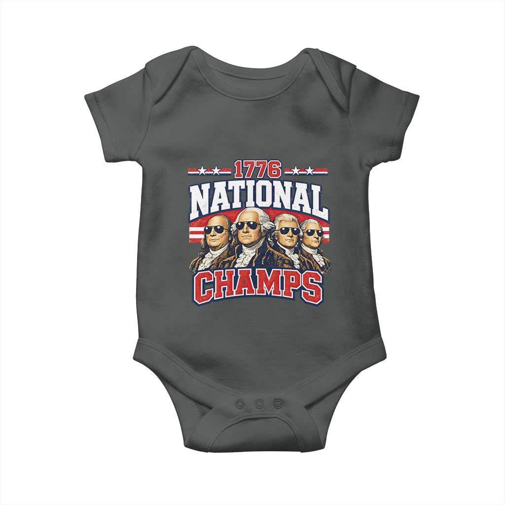 1776 National Champs Founding Fathers Graphic Baby Onesie Funny George Washington and Presidents Sunglasses Sports Style Patriotic TS02 Dark Heather Print Your Wear