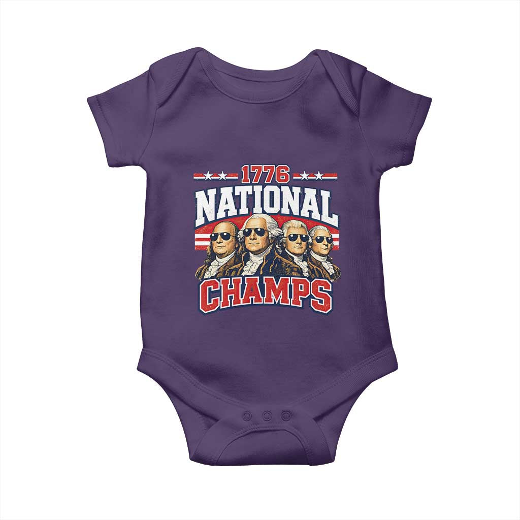 1776 National Champs Founding Fathers Graphic Baby Onesie Funny George Washington and Presidents Sunglasses Sports Style Patriotic TS02 Purple Print Your Wear