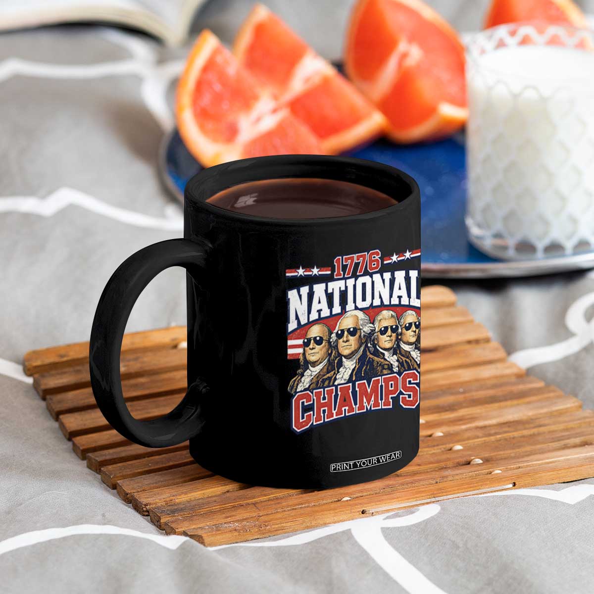 1776 National Champs Founding Fathers Graphic Coffee Mug Funny George Washington and Presidents Sunglasses Sports Style Patriotic TS02 Print Your Wear