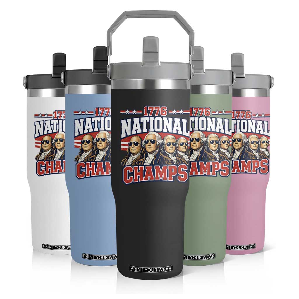 1776 National Champs Founding Fathers Graphic Flip Straw Tumbler Funny George Washington and Presidents Sunglasses Sports Style Patriotic TS02 Print Your Wear