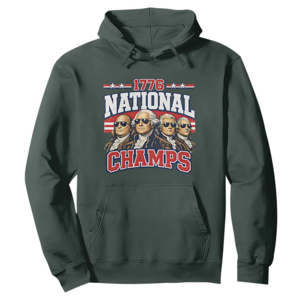 1776 National Champs Founding Fathers Graphic Hoodie Funny George Washington and Presidents Sunglasses Sports Style Patriotic TS02 Dark Forest Green Print Your Wear
