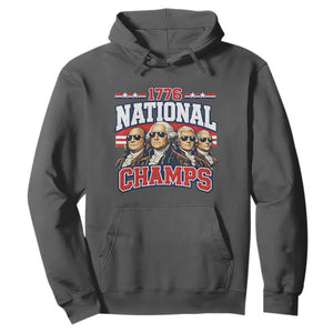 1776 National Champs Founding Fathers Graphic Hoodie Funny George Washington and Presidents Sunglasses Sports Style Patriotic TS02 Dark Heather Print Your Wear