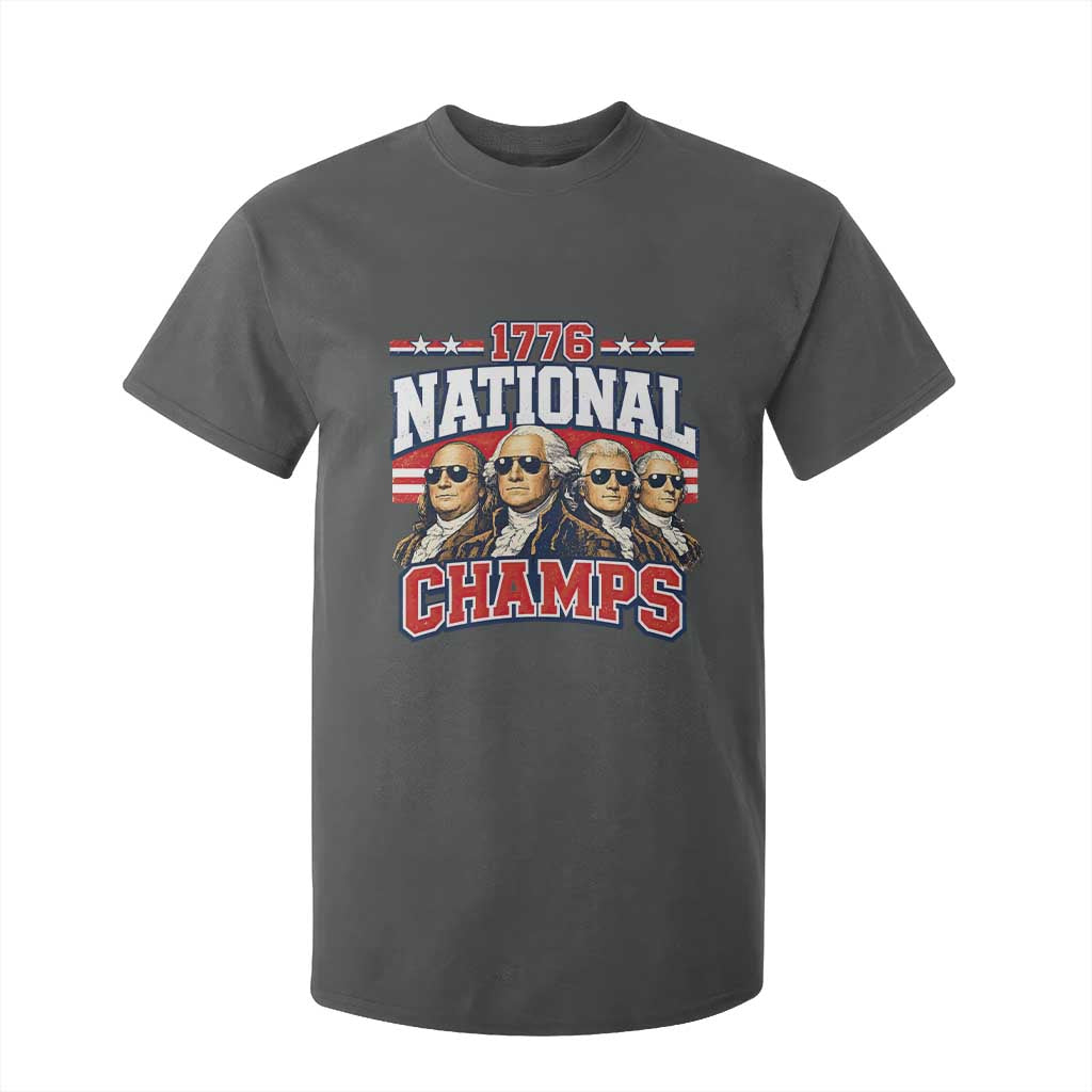 1776 National Champs Founding Fathers Graphic T Shirt For Kid Funny George Washington and Presidents Sunglasses Sports Style Patriotic TS02 Dark Heather Print Your Wear